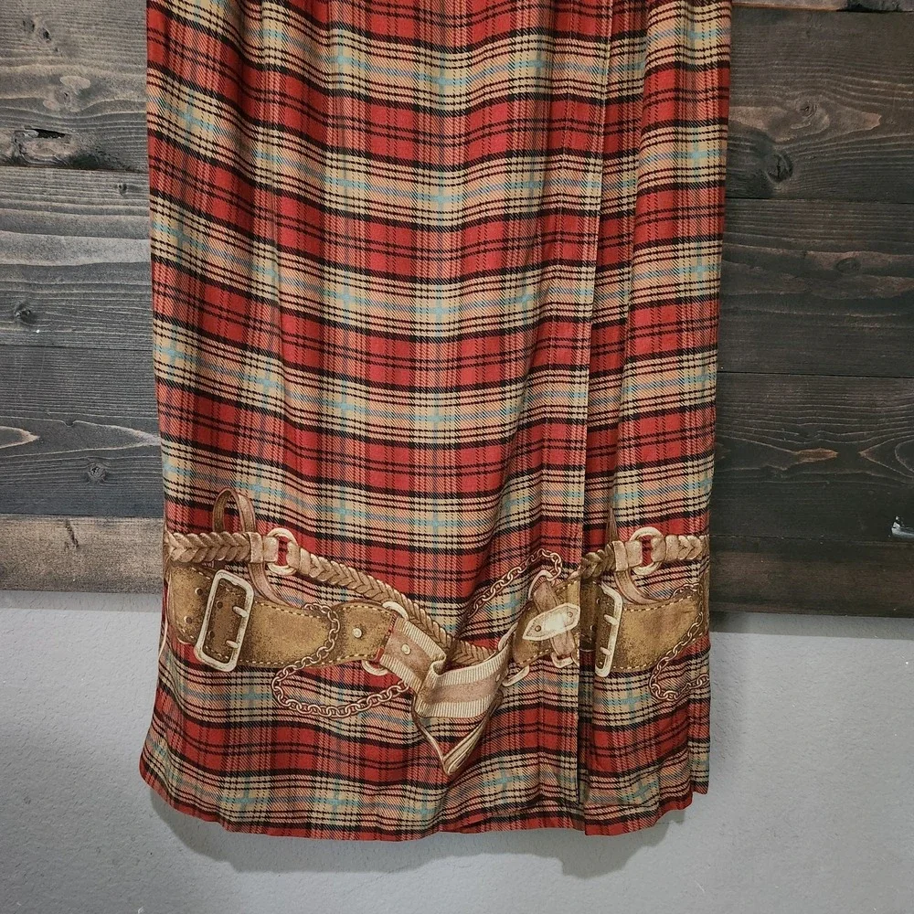 Vtg Stonebridge 1990s Plaid Belting Equestrian Academia Wrap Maxi Skirt sz 14